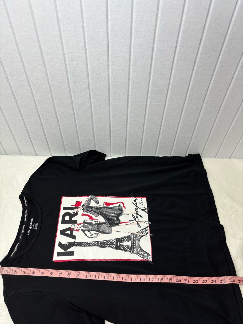 KARL Graphic Cotton Tee with Paris Illustration - Black, White & Red  Size 1X - Picture 5 of 12